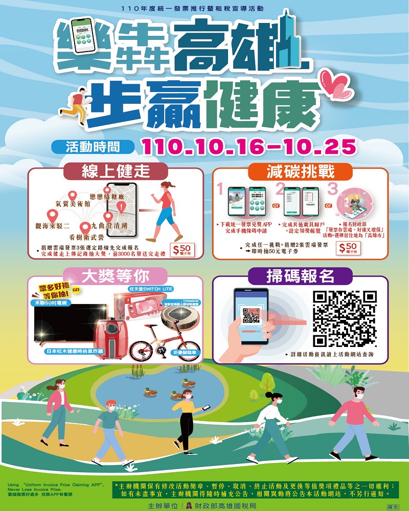 高雄國稅局「樂犇高雄 步贏健康」線上健走活動110年10月25日報名截止