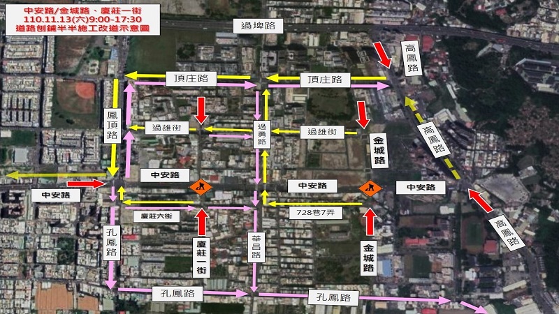 高市小港區中安路與金城路、廈莊一街　11月13日 進行路口刨鋪施工