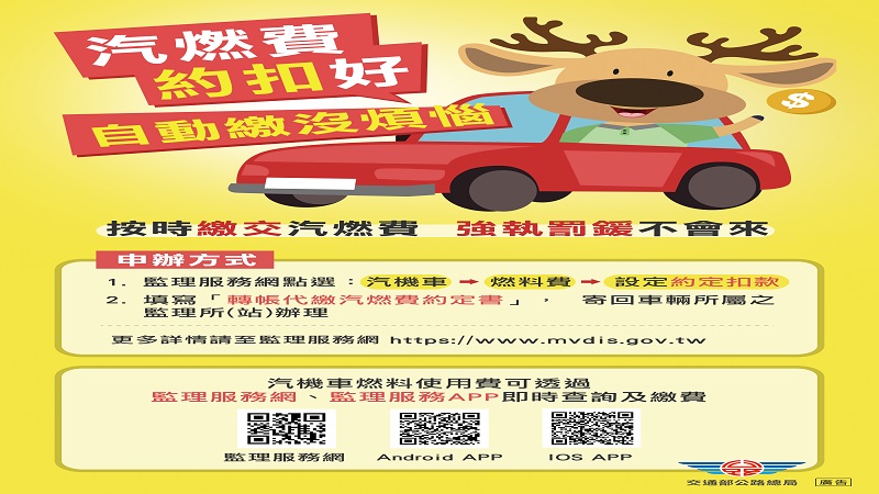 自用車汽燃費補繳通知書　繳納期限至10月31日止 