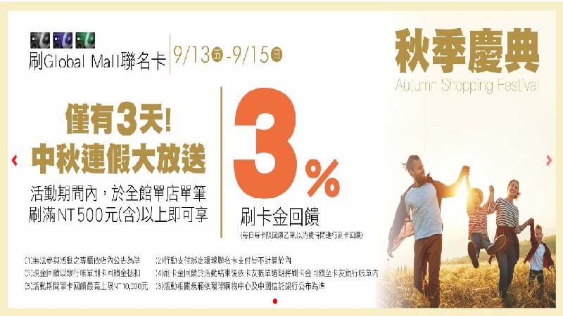 Global Mall新左營車站　中秋連假搶好康活動