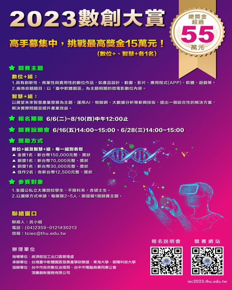 2023數創大賞競賽　等你來挑戰　總獎金55萬元