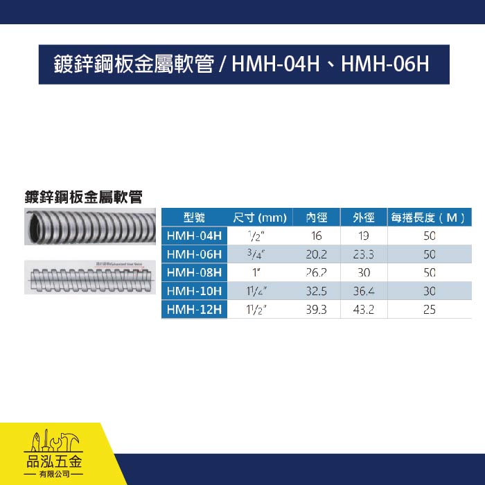 鍍鋅鋼板金屬軟管 / HMH-04H、HMH-06H