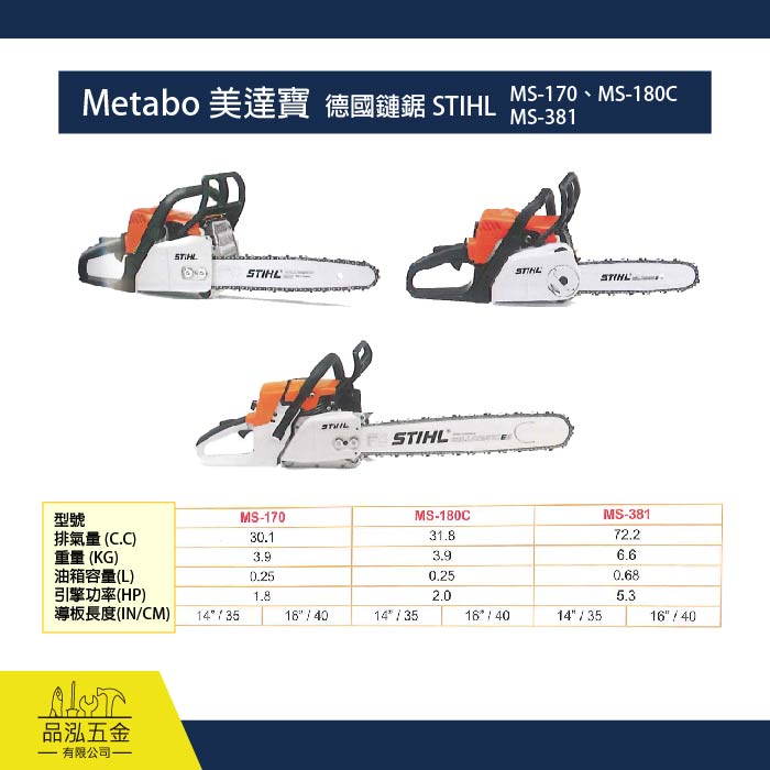 Metabo 美達寶  德國鏈鋸 STIHL / MS-170、MS-180C MS-381