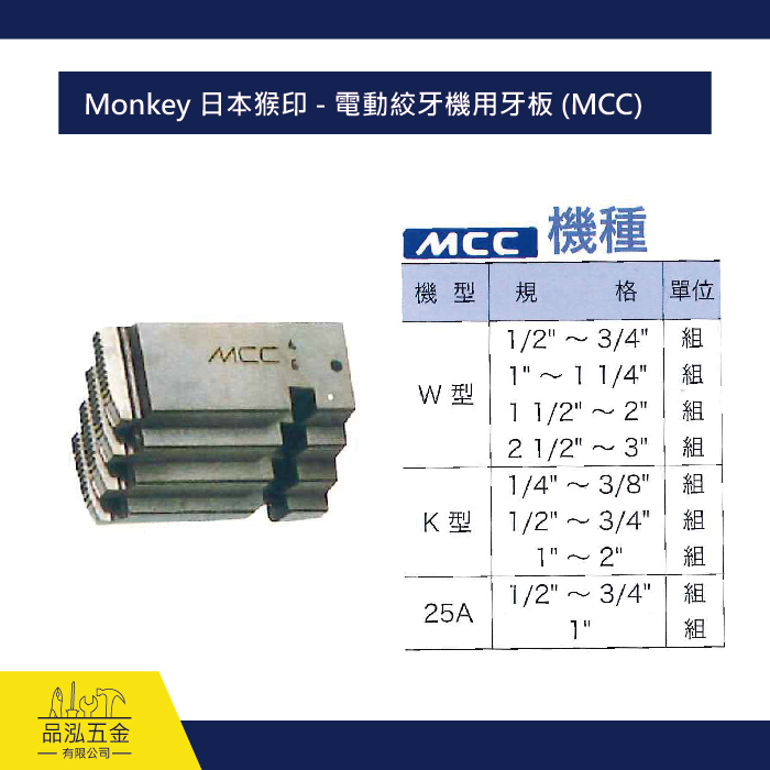 Monkey 日本猴印 - 電動絞牙機用牙板 (MCC)