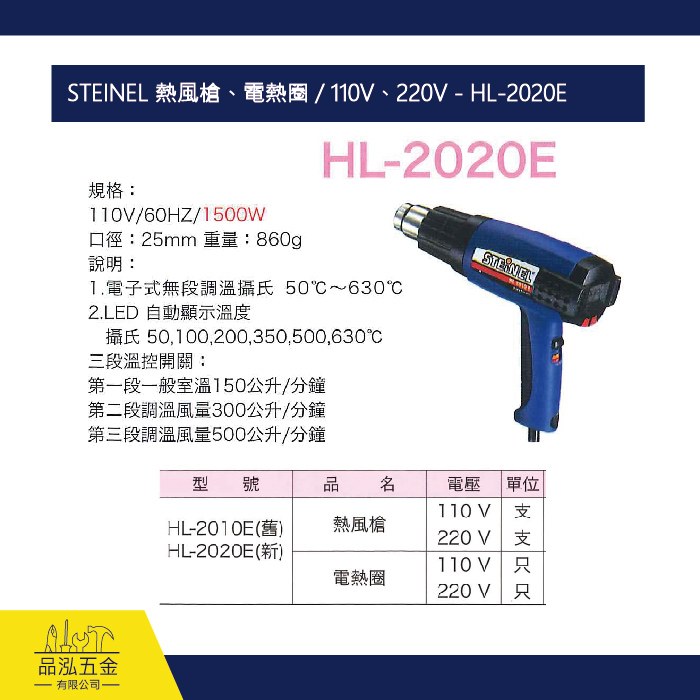 STEINEL 熱風槍、電熱圈 / 110V、220V - HL-2020E