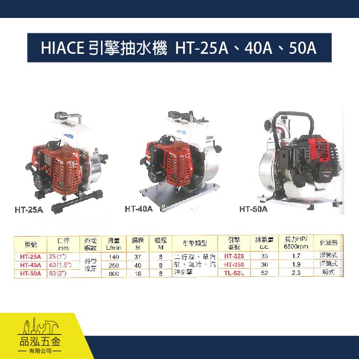 HIACE 引擎抽水機  HT-25A、40A、50A   