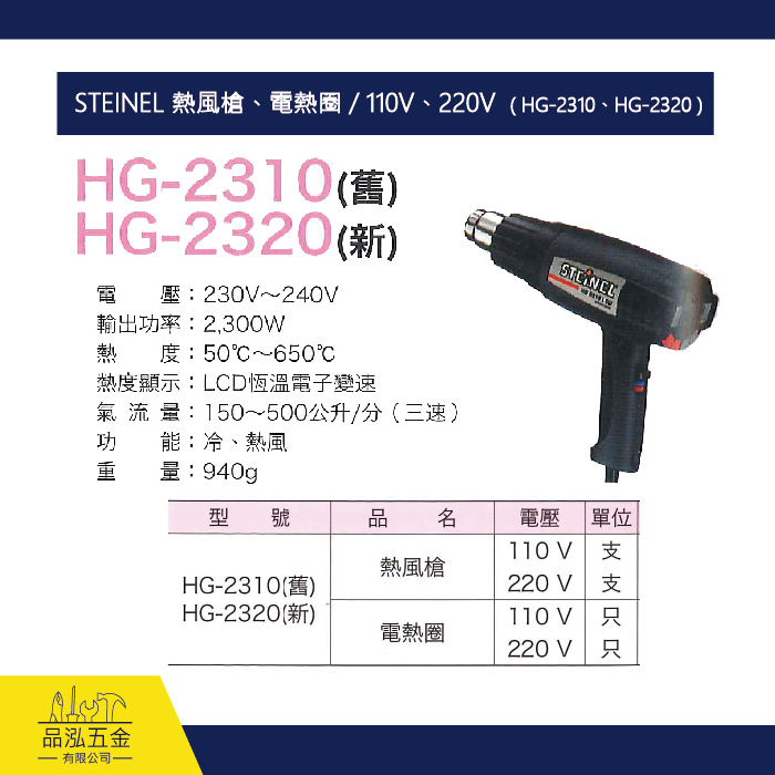 STEINEL 熱風槍、電熱圈 / 110V、220V  ( HG-2310、HG-2320 )