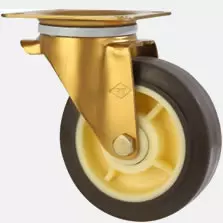 c:s-y-p-e5-428款 塑芯双轴TPR脚轮-镀黄锌支架一体成形-双层滚珠(平底安装)