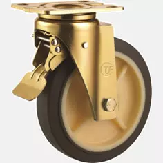 c:i-y-p-e5- [咖啡色輪] 728款 平面軸承  TPR腳輪-鍍黃鋅支架一體成形-專利波盤設計 (平底安裝)