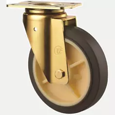 c:s-y-p-e5- [咖啡色輪] 728款 平面軸承  TPR腳輪-鍍黃鋅支架一體成形-專利波盤設計 (平底安裝)