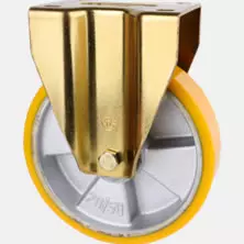 c:r-y-p-e5-728款 平面軸承  塑芯或鑄鐵芯 PU腳輪-鍍黃鋅支架一體成形-專利波盤設計 (平底安裝)