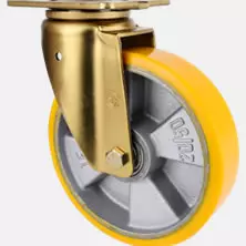 c:s-y-p-e5-728款 平面軸承  塑芯或鑄鐵芯 PU腳輪-鍍黃鋅支架一體成形-專利波盤設計 (平底安裝)