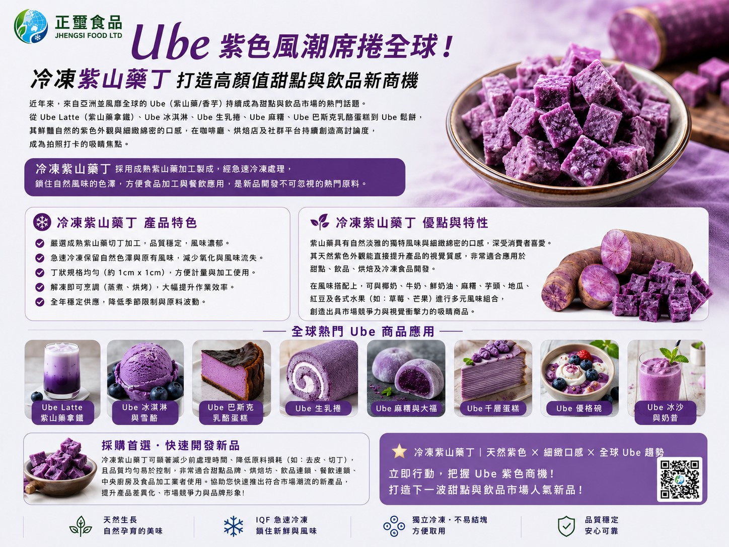  Ube 紫色風潮席捲全球！冷凍紫山藥丁打造高顏值甜點與飲品新商機